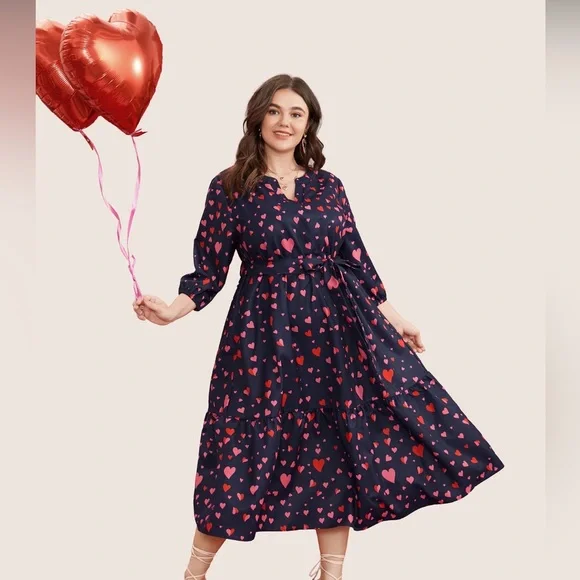 BloomChic Navy and Pink Heart Long Sleeve Dress - Picture 3 of 9